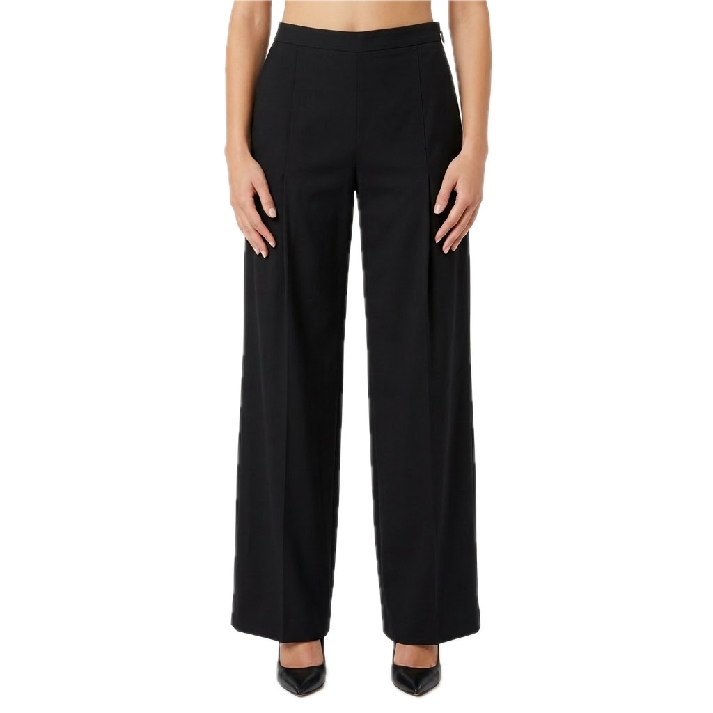 Elisabetta Franchi Black Pleated Wide Leg Pants Wool Blend Trousers Sz 40 / 10